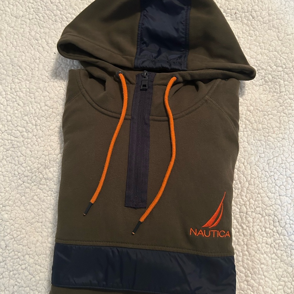 Nautica Olive and Navy Hoodie with Orange Details